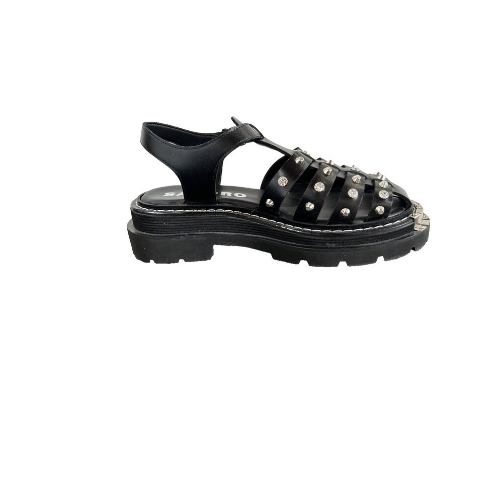 Sandro Olys Studded Leather Caged Fisherman Sandals Black Rhinestone Sz 39/US8.5 - Picture 7 of 11